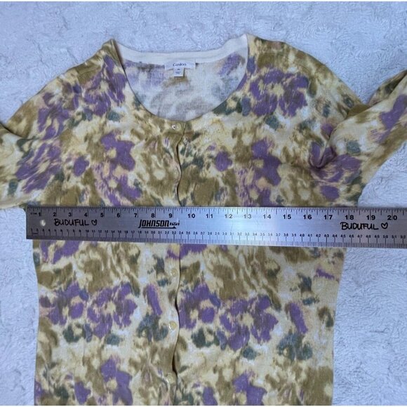 Caslon Women Button Front Knit Cardigan Sweater Medium Purple Green Print Cotton - Picture 7 of 9